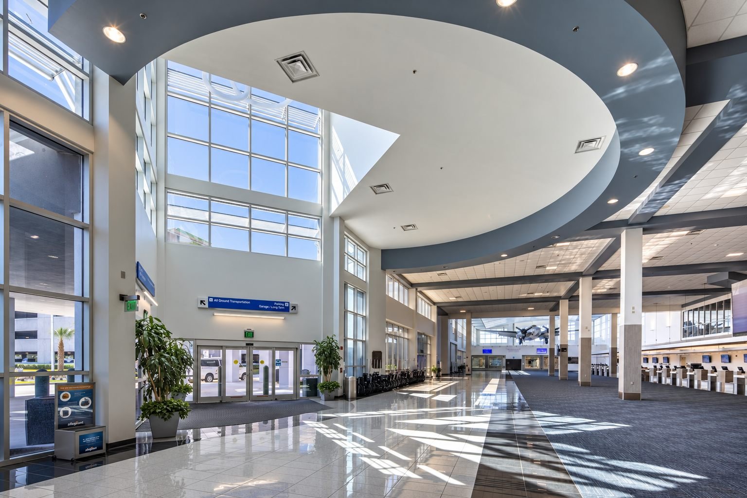 Bright terminal lobby at Orlando Sanford International Airport