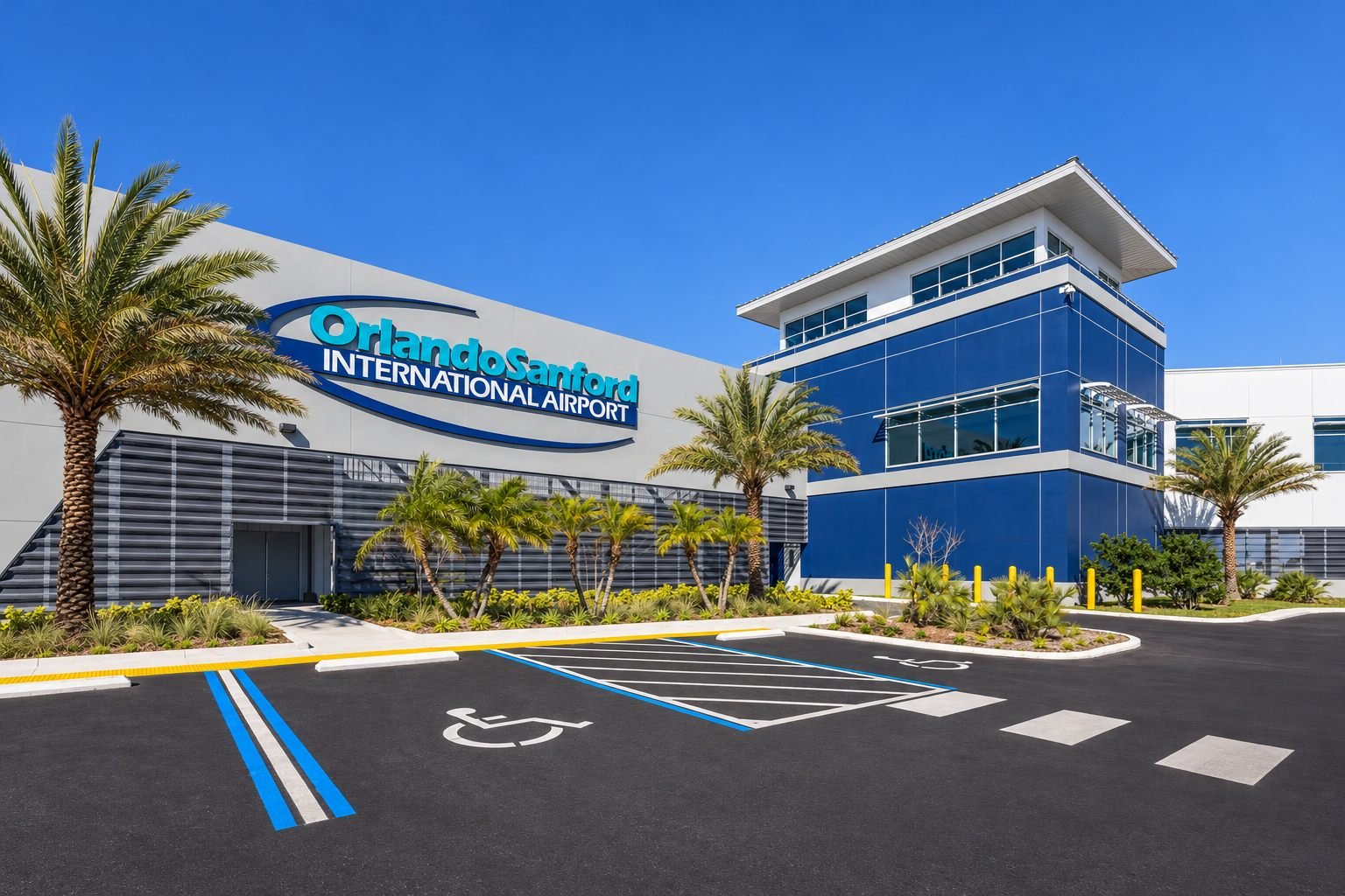 Orlando Sanford International Airport (SFB) terminal building and sign